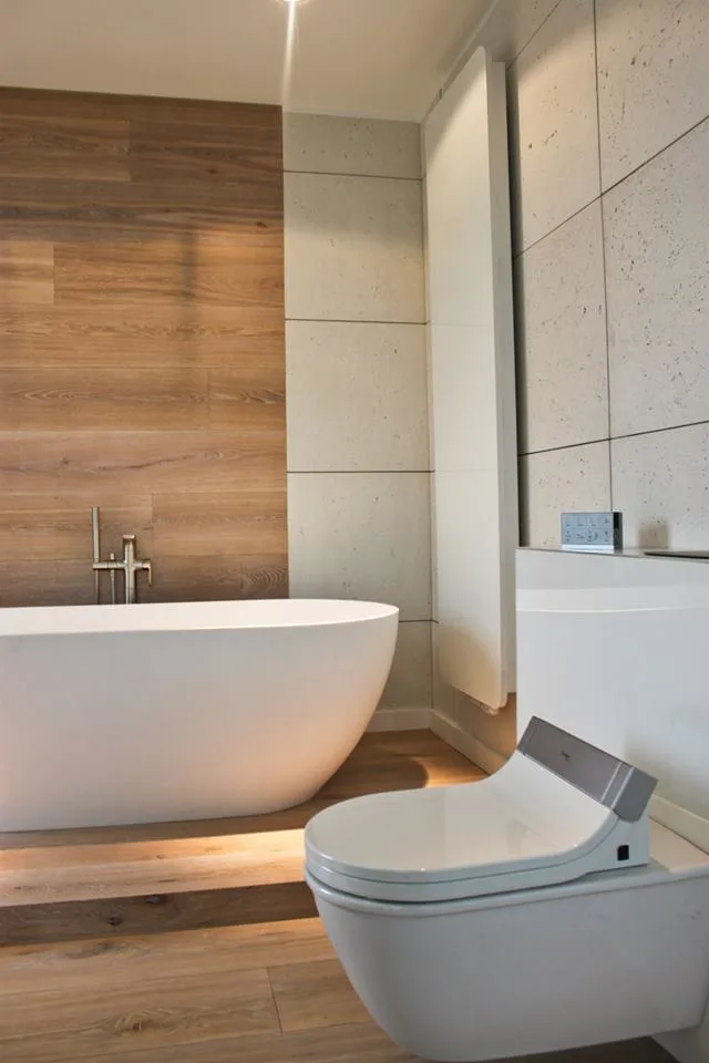 Beton architektoniczny na ścianę w łazience — strefa umywalki